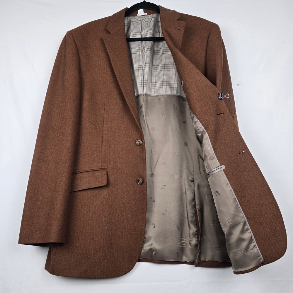 Joseph Abboud Blazer Mens 42L Brown Herringbone Sport Coat Elbow Patches